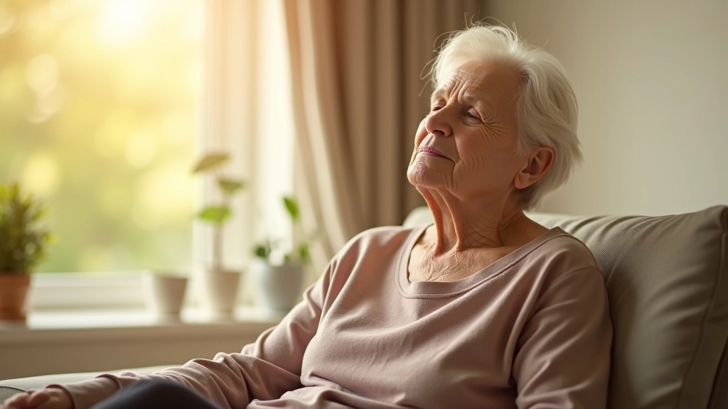 Person sitting peacefully in a bright room with sunlight streaming through windows, looking calm and centered