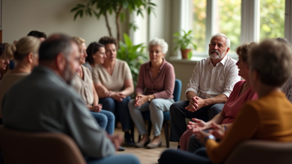 Diverse group of adults over 45 participating in a mindfulness workshop in a welcoming community setting